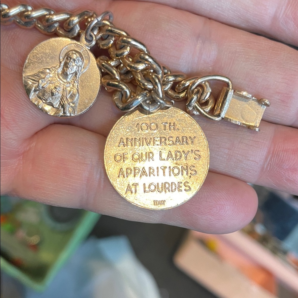 Gold Tone 1958 Catholic Lourdes Anniversary Bracelet
